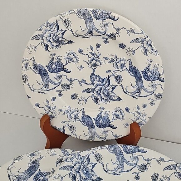 Staffordshire Engravings Bird of Paradise Salad Plate 7" blue white chintz set/4 - Picture 7 of 11